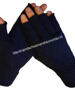 Werkhandschoen polsmof 100% acryl rondgebreid kleur marineblauw