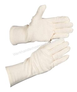 Katoenen tricot handschoen open eind zware kwaliteit lengte 32 cm kleur ecru