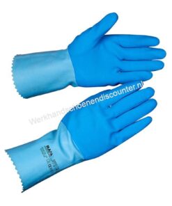 Handschoen MAPA Jersette 301 latex blauw met tricot voering lengte 31 cm antislip profiel. EN 388 EN 374