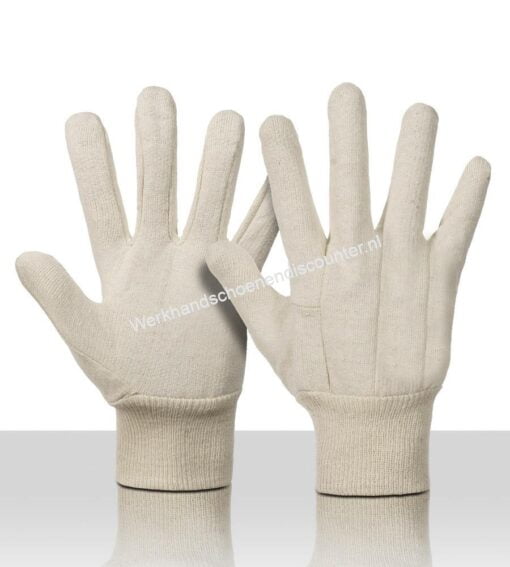 Katoenen jersey handschoen 10OZ met tricot boord kleur ecru