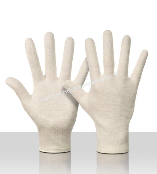 Katoenen tricot handschoen open eind zware kwaliteit herenmaat kleur ecru