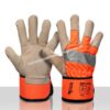 Werkhandschoenendiscounter rund/boxleder 1,3 mm dik met oranje fluorescerend doek en reflectiestreep op de knokkels