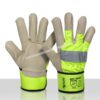Werkhandschoenendiscounter rund/boxleder 1,3 mm dik met geel fluorescerend doek en reflectiestreep op de knokkels