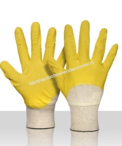Werkhandschoenendiscounter latex geel met ventilerende rug en tricot boord