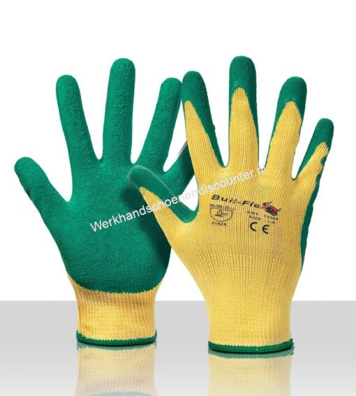 Werkhandschoenendiscounter BULL – GRIP groene latex antislip coating op een katoenen onderhandschoen