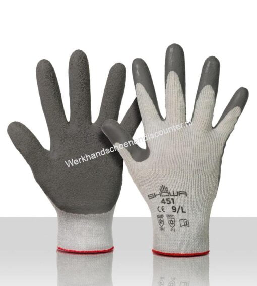 Werkhandschoen SHOWA 451 THERMO zwarte latex. Antislip coating op een acryl gebreide onderhandschoen EN 388 Beschikbaar in maten S, M, L, XL, Type: Showa