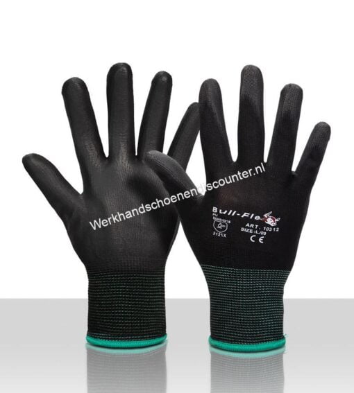 Werkhandschoenendiscounter BULL FLEX PU Nitril coating op een polyamide onderhandschoen.