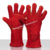 Lashandschoen WELDER van rood/bruin splitleder en moltonvoering lengte 35 cm. EN 388 EN 407 Met kevlar garen gestikt. Werkhandschoen,Lashandschoen