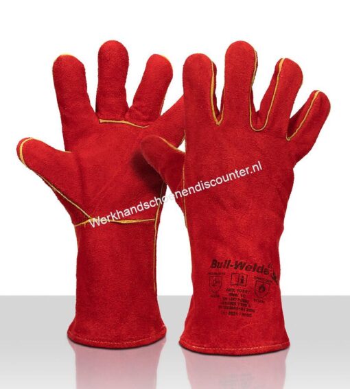 Lashandschoen WELDER van rood/bruin splitleder en moltonvoering lengte 35 cm. EN 388 EN 407 Met kevlar garen gestikt. Werkhandschoen,Lashandschoen